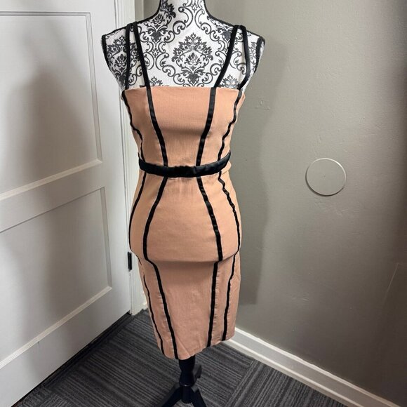 ASOS Vesper nude and black bodycon knee length dress. - Picture 1 of 9